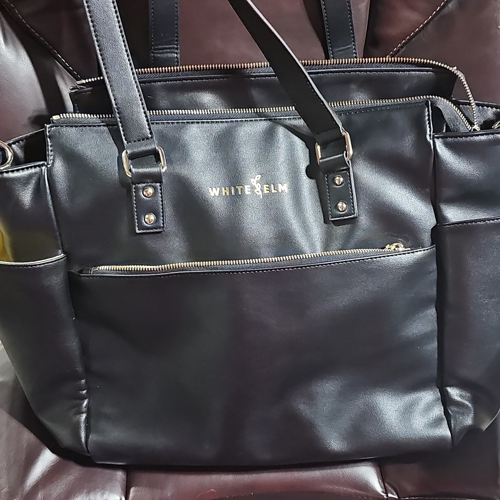 White Elm Black Gemini Converitble Backpack  Tote with Gold Accents